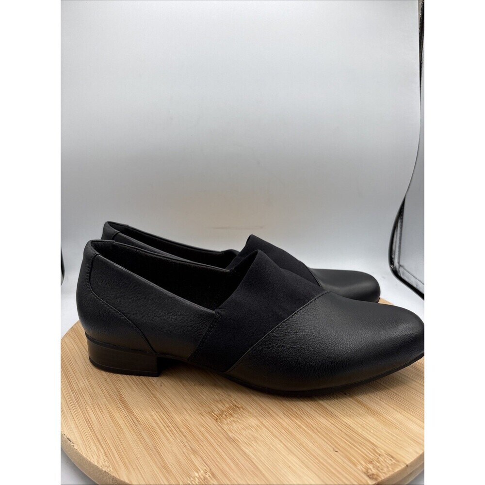 Clarks Juliet Gem Leather Slip On Shoes Black Women Size 10W Comfort Flat